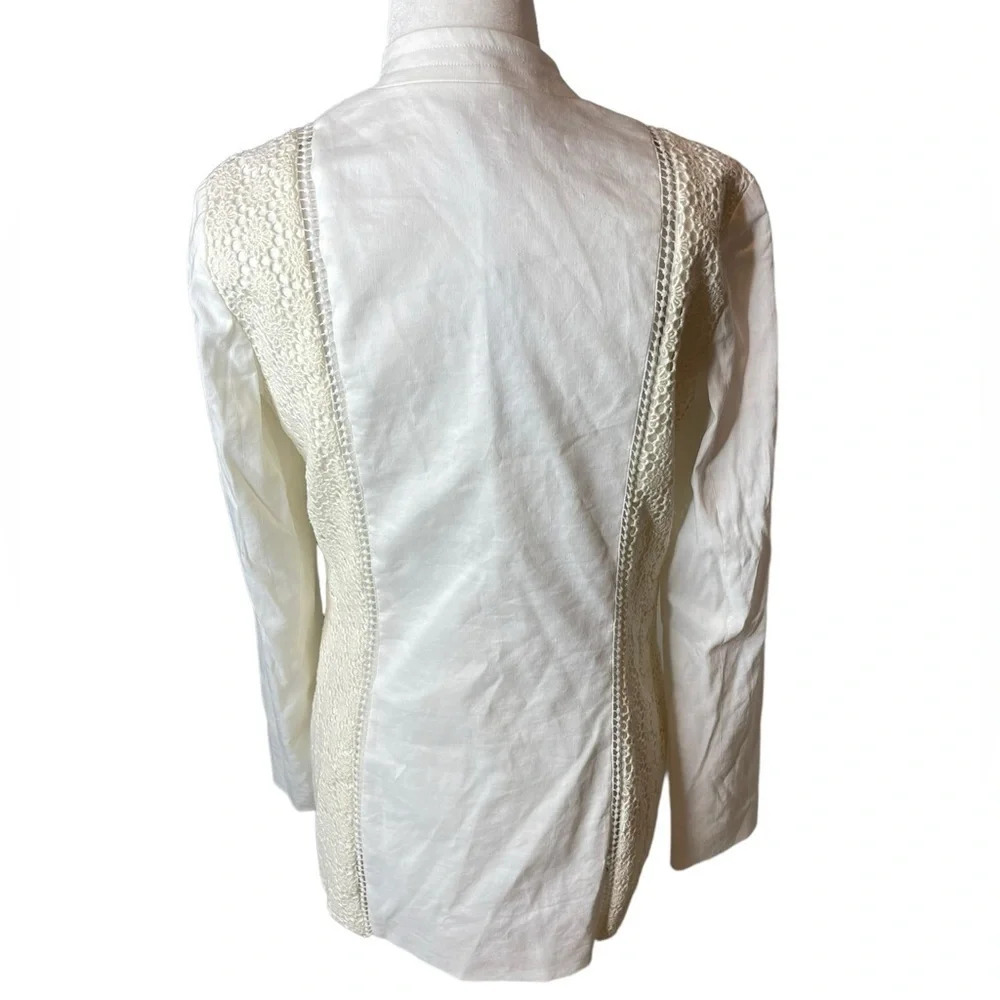 Elie Tahari Women’s Linen Blazer, White with cream crochet, NWT, Size 2 crisp